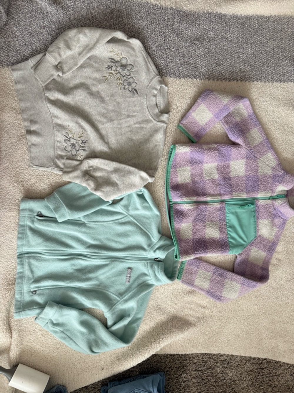 Girls 3 Jackets - Light Gray Floral, Mint Zip, Lavender Check